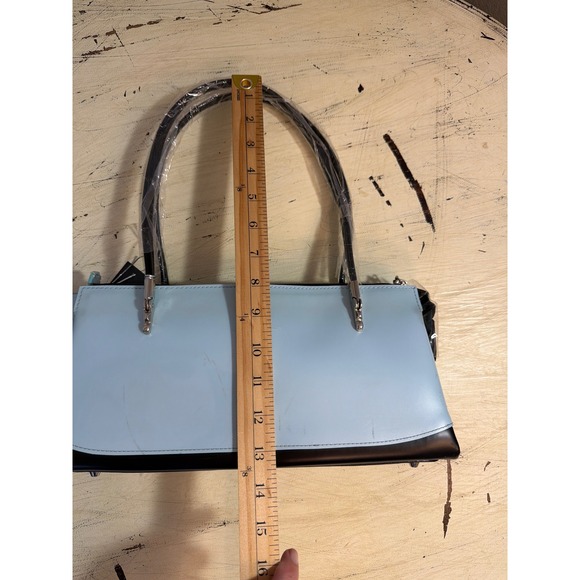 Beijo Shoulder Bag Womens Medium Blue Black Patent Y2K Structured Satchel - Picture 7 of 8